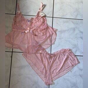 Sheer Pink Lace Chemise Set